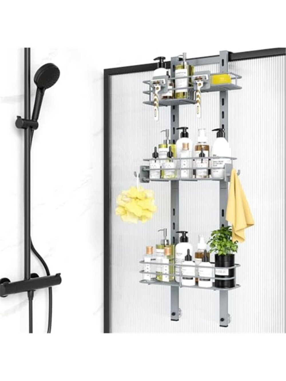 Over The Door Shower Caddy Adjustable Bathroom Organizer Rustproof Metal Shelf